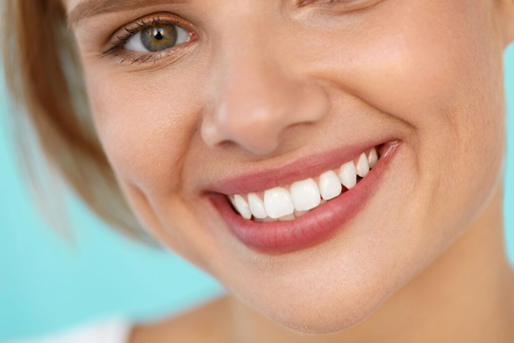 Eye-to-chin closeup of woman smiling